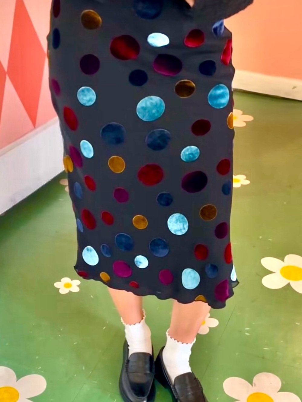 Anthropologie Lisa Says Gah Black Mesh Skirt with Velvet Polka Dots - Picture 5 of 7